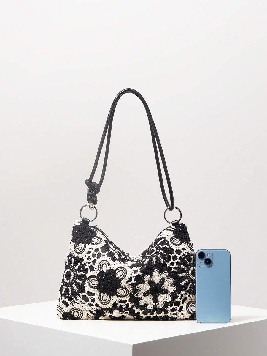 Dames Bohemian Zomer Rieten Tas | Klein, Met Gehaakt Design