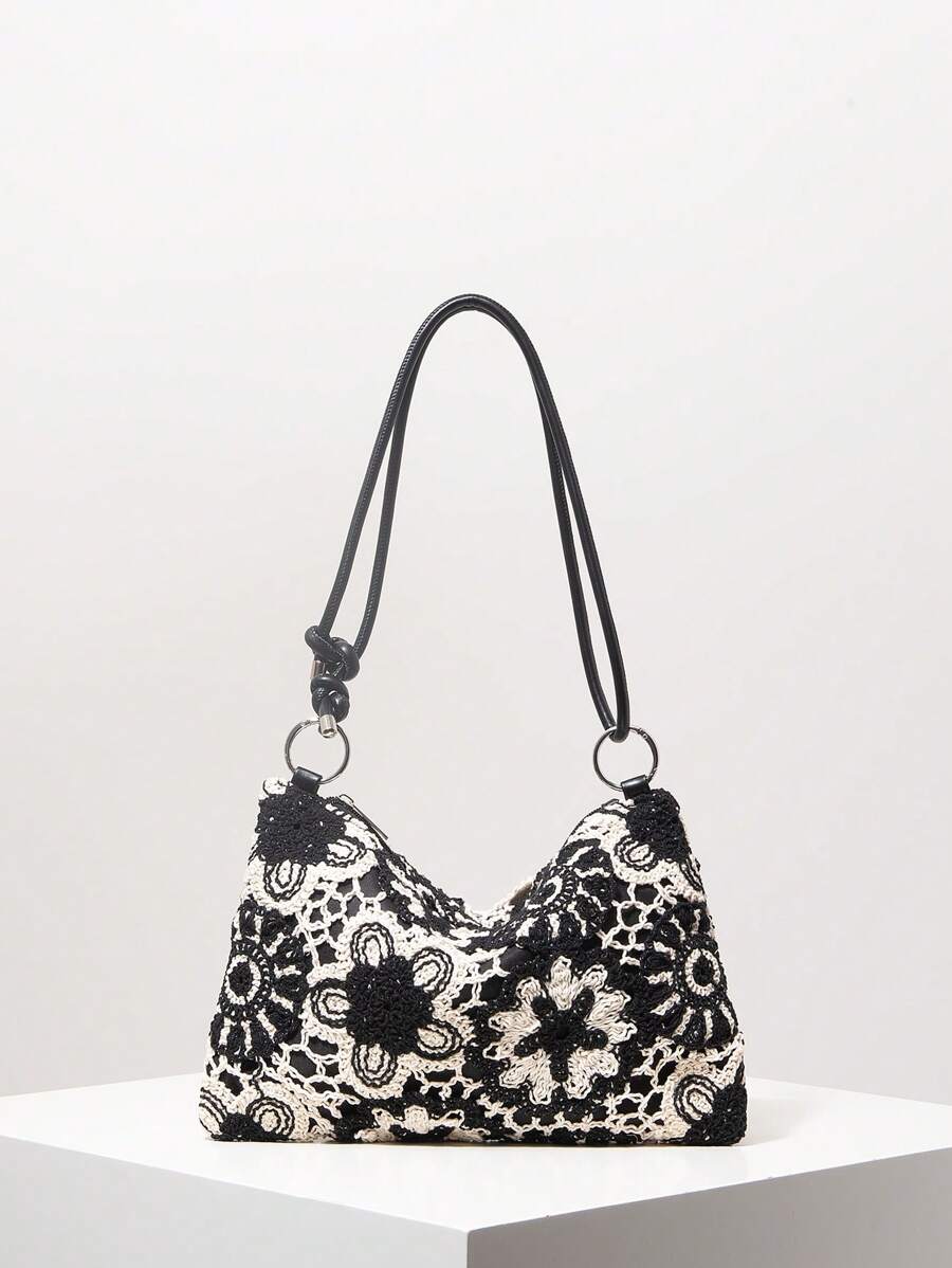 Dames Bohemian Zomer Rieten Tas | Klein, Met Gehaakt Design