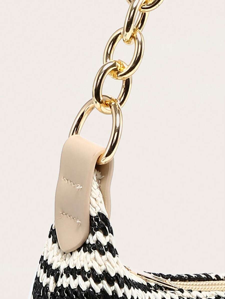 Dames Glamoureuze Zomer Rieten Tas | Klein, Met Gouden Ketting