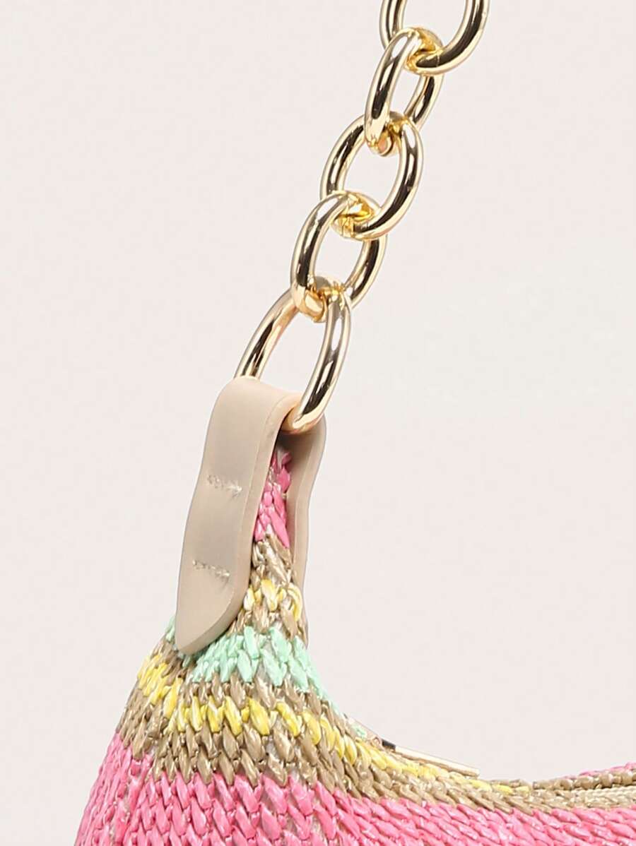 Dames Glamoureuze Zomer Rieten Tas | Klein, Met Gouden Ketting