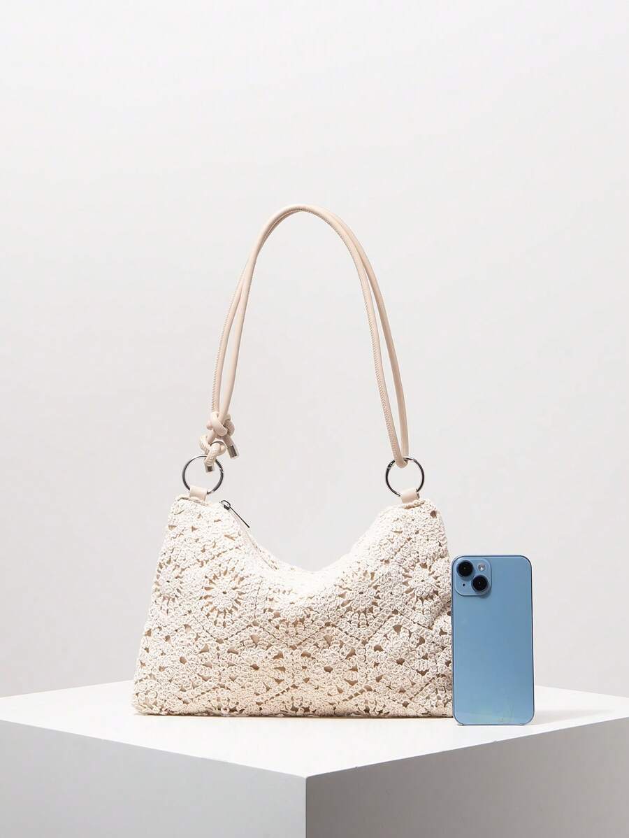 Dames Bohemian Zomer Rieten Tas | Klein, Met Gehaakt Design