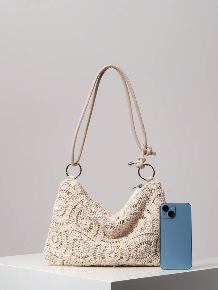 Dames Bohemian Zomer Rieten Tas | Klein, Met Gehaakt Design
