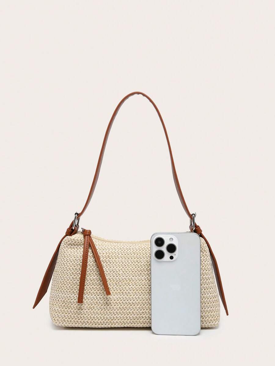 Dames Glamoureuze Zomer Rieten Tas | Klein, Met Gouden Ketting