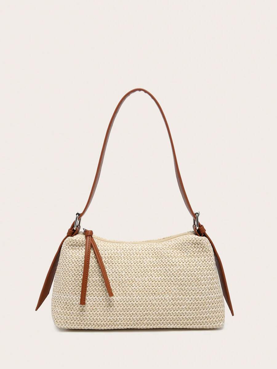 Dames Glamoureuze Zomer Rieten Tas | Klein, Met Gouden Ketting