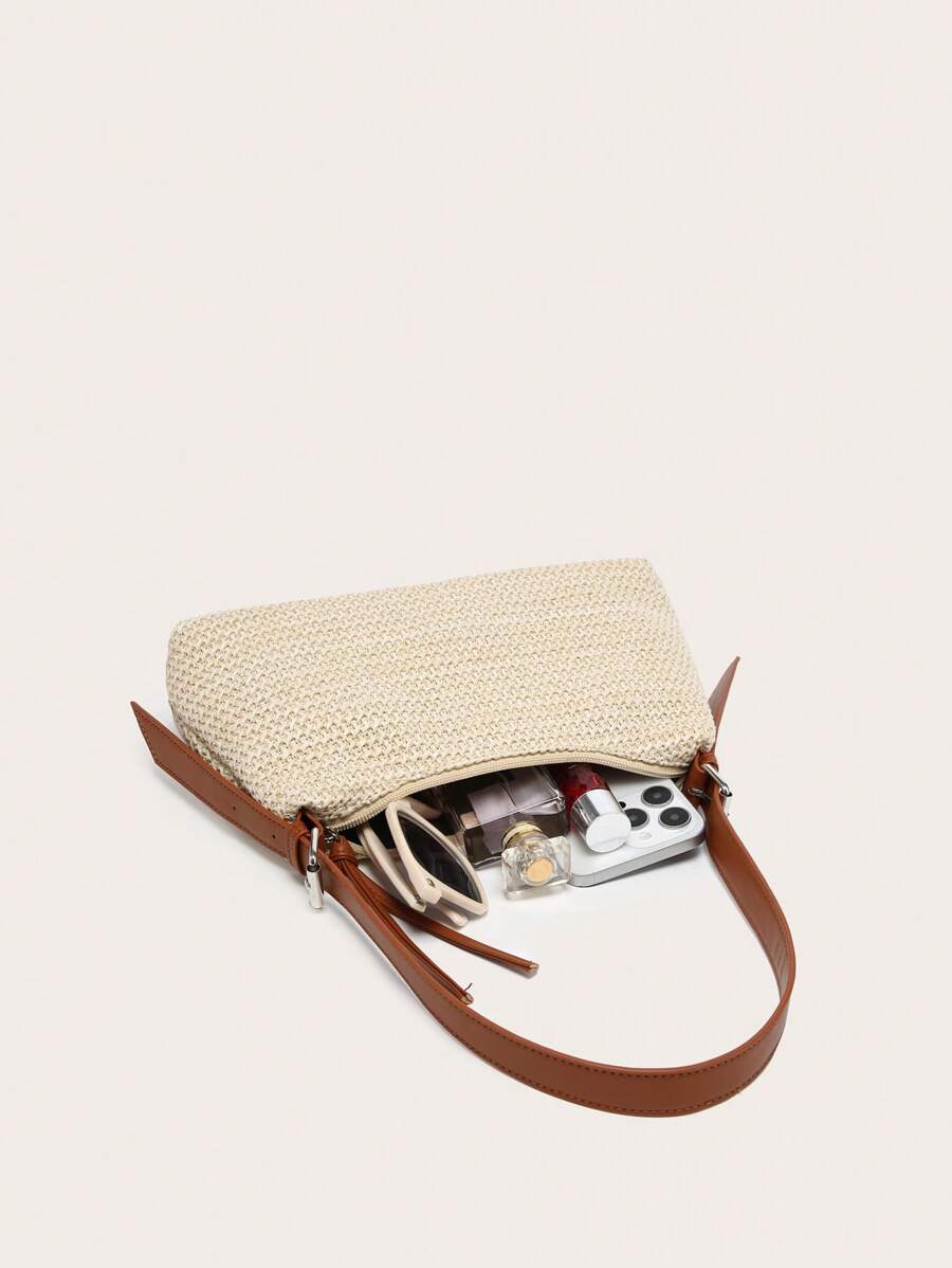 Dames Glamoureuze Zomer Rieten Tas | Klein, Met Gouden Ketting