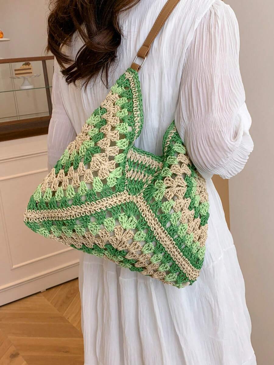 Dames Bohemian Zomer Rieten Tas | Groot, Gehaakt Design