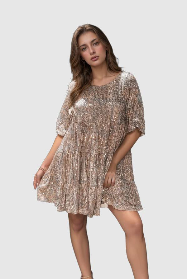 Dames Luchtige Glitter Cocktailjurk | Mini