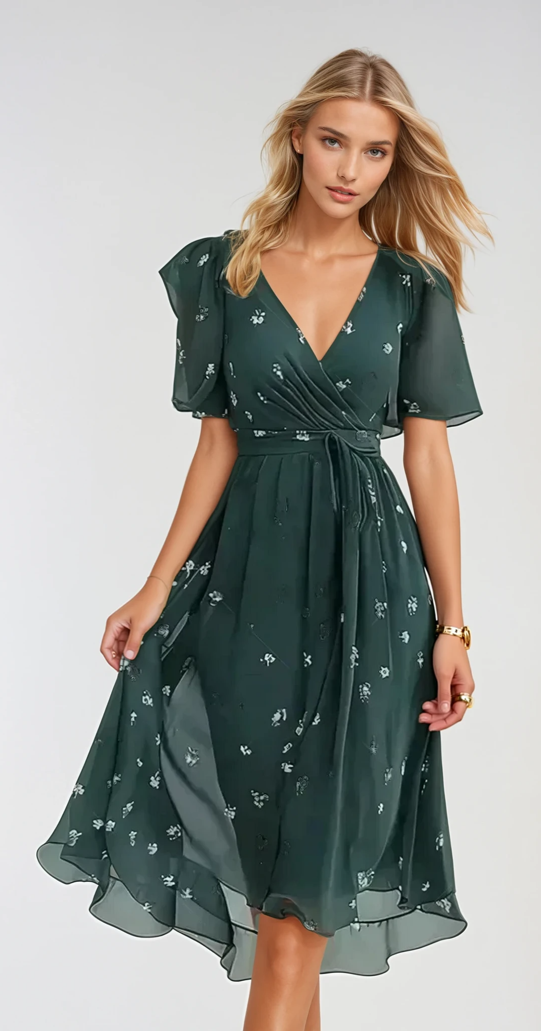 Sofia | Dames elegante chiffon zomerjurk | Midi