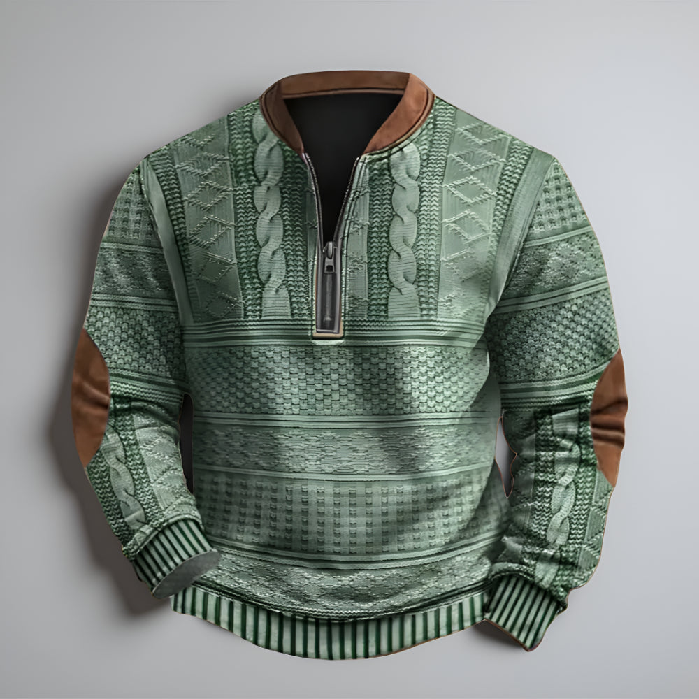 Heren Trui Etnisch Patroon Ritssluiting Pullover – Katoen Winter