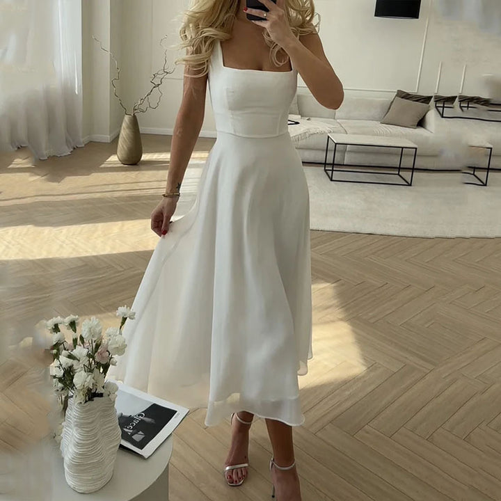 Dames Elegante Witte Zomerjurk | Midi