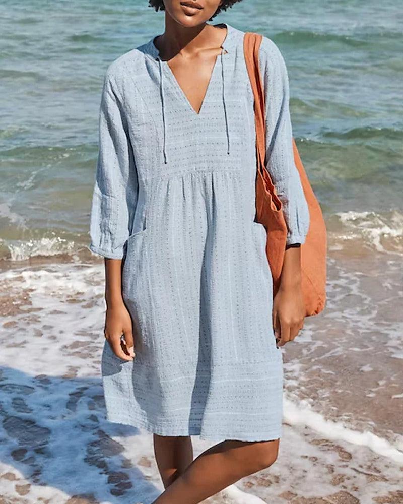 Dames Luchtige strand zomerjurk met zakken | Midi