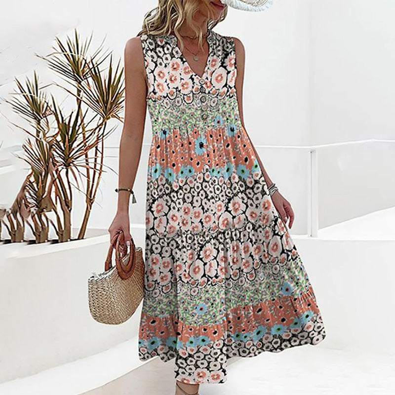 Abito estivo midi vintage da donna con stampa floreale