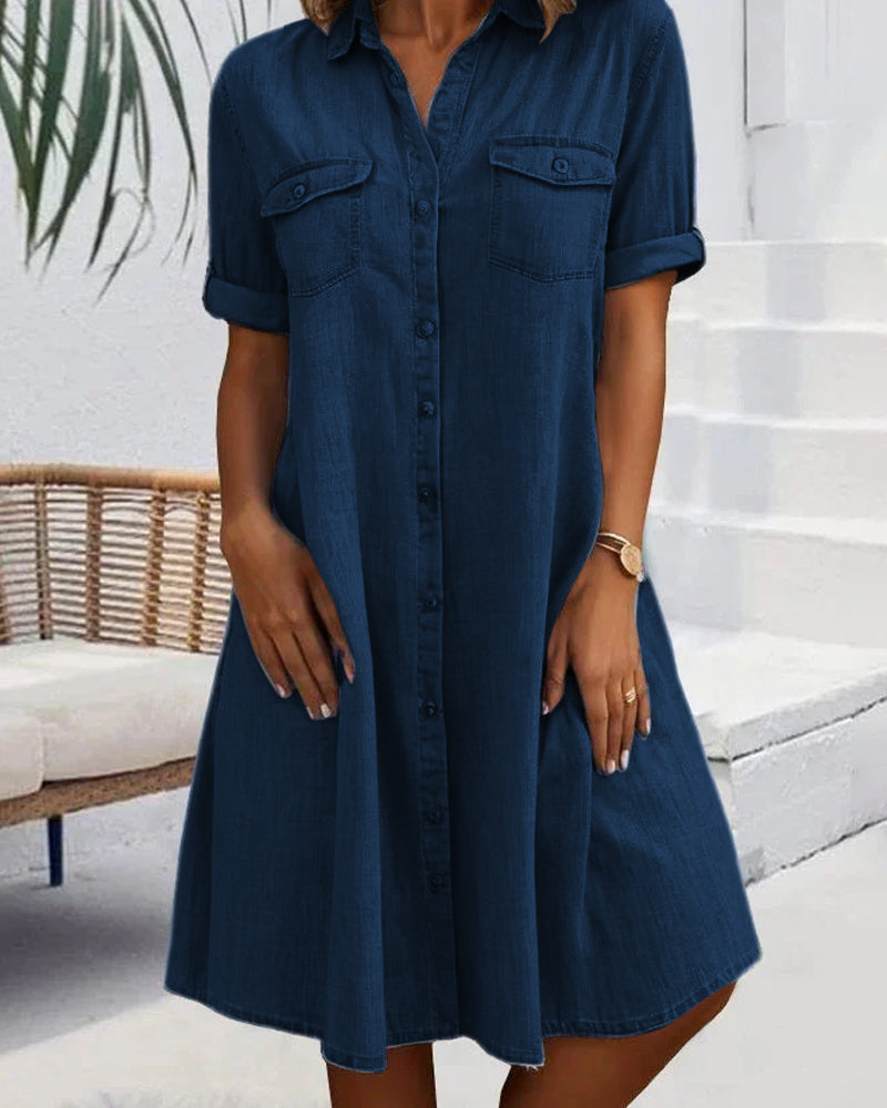 Luisa | Dames vintage jurk | Korte mouwen met kraag, effen, Midi