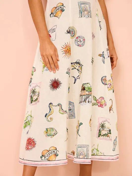 Dames Artistieke Illustratie Zomerjurk | Midi