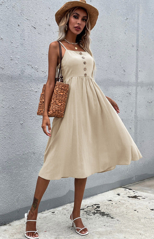 Abito midi elegante da donna | Estate & bottoni