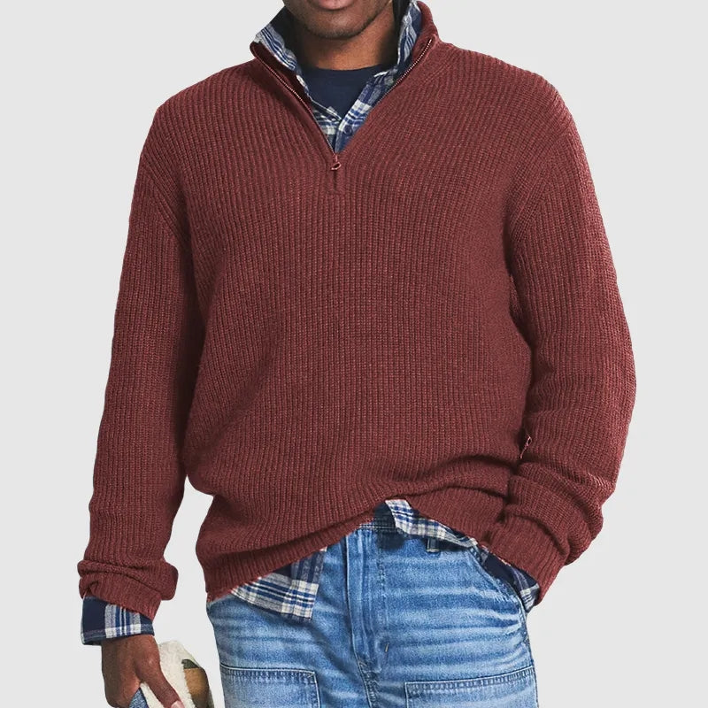Heren Gebreide Herfst Pullover | Half-Rits, Geribbeld
