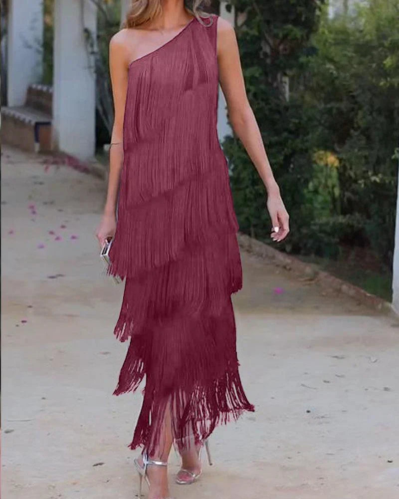 Dames Elegante avondjurk met franjes | Maxi