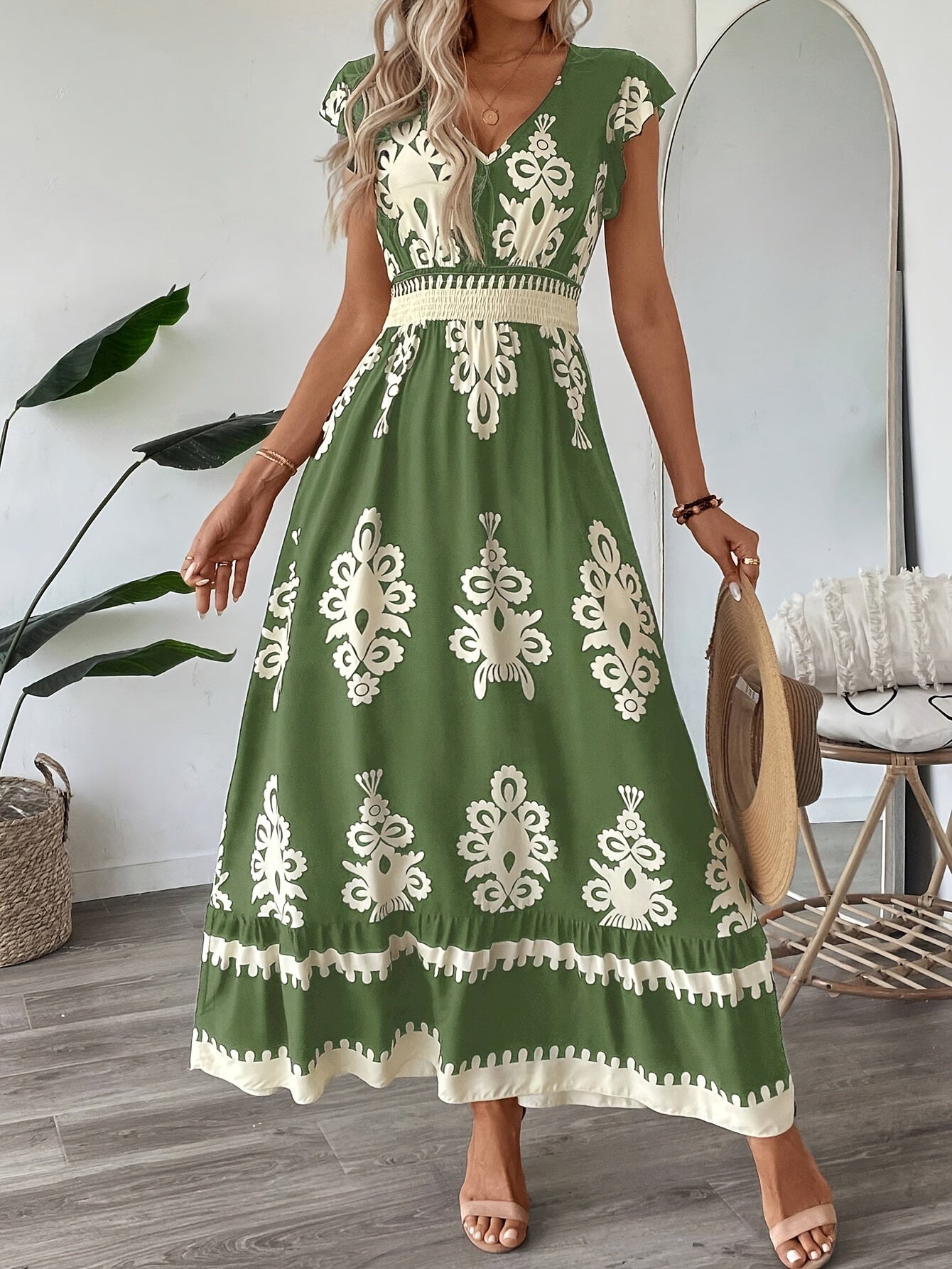 Abito estivo vintage da donna con stampa etnica | Maxi
