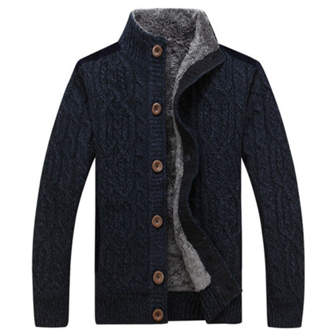 Heren Warme Winter Strickjacke | Fleece, Grofgebreid