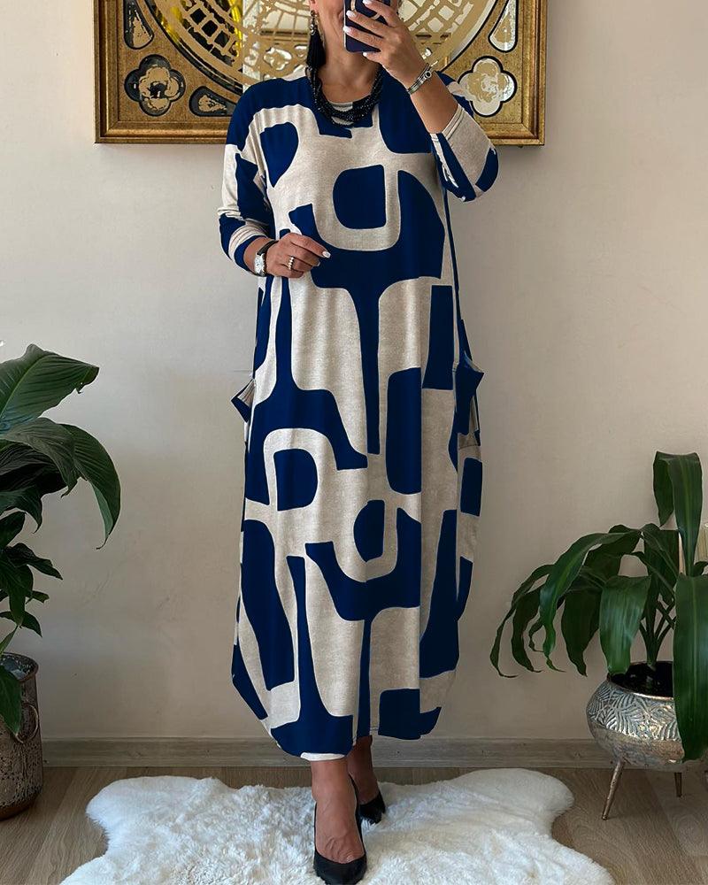Abito lungo da donna con motivo astratto arioso | Maxi