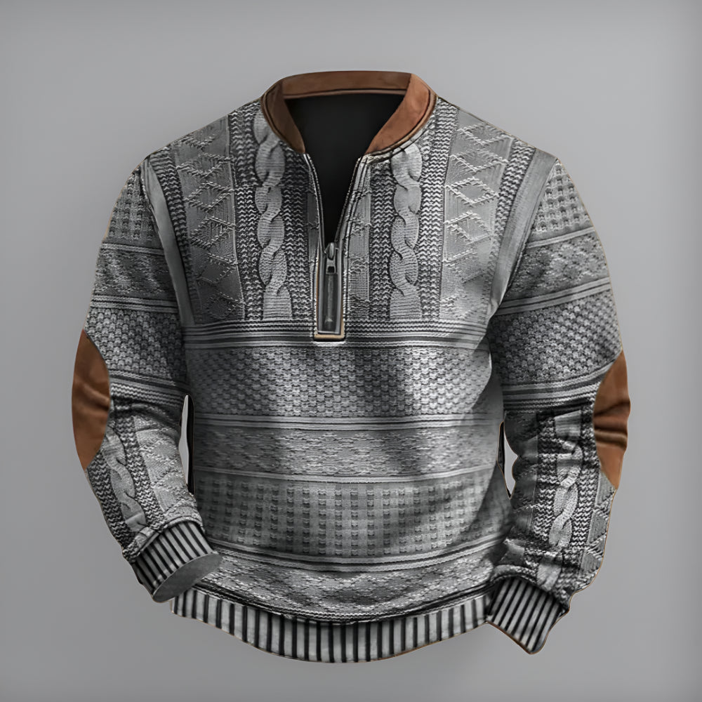 Heren Trui Etnisch Patroon Ritssluiting Pullover – Katoen Winter