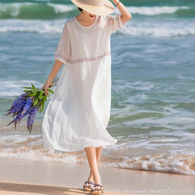 Dames Luchtige strandjurk met borduursel | Maxi