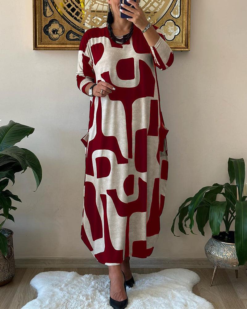 Abito lungo da donna con motivo astratto arioso | Maxi