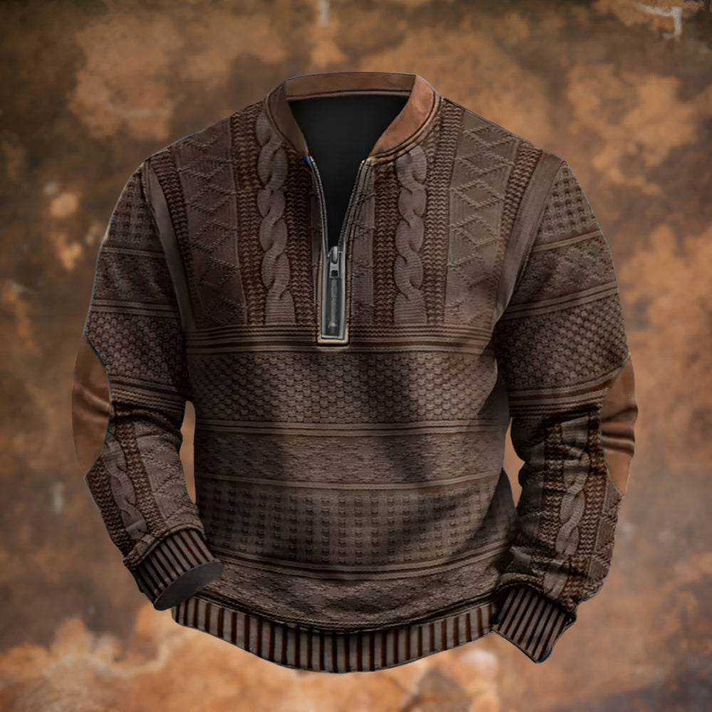 Heren Trui Etnisch Patroon Ritssluiting Pullover – Katoen Winter