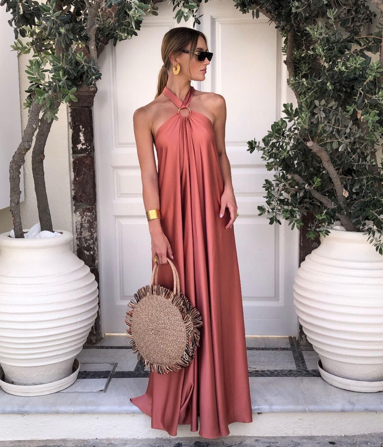 Dames Elegante zomerjurk met halterdetail | Maxi