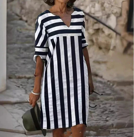 Dames Comfortabele streepjes zomerjurk | Midi
