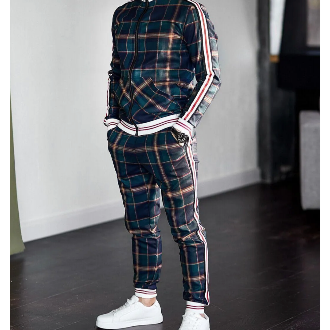 Heren Sportief Ruit Tweedelig Set | Ritssluiting, Joggingbroek