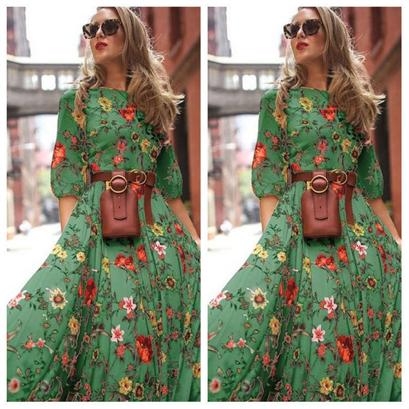 Abito estivo arioso da donna con gonna ampia e fiori | Maxi