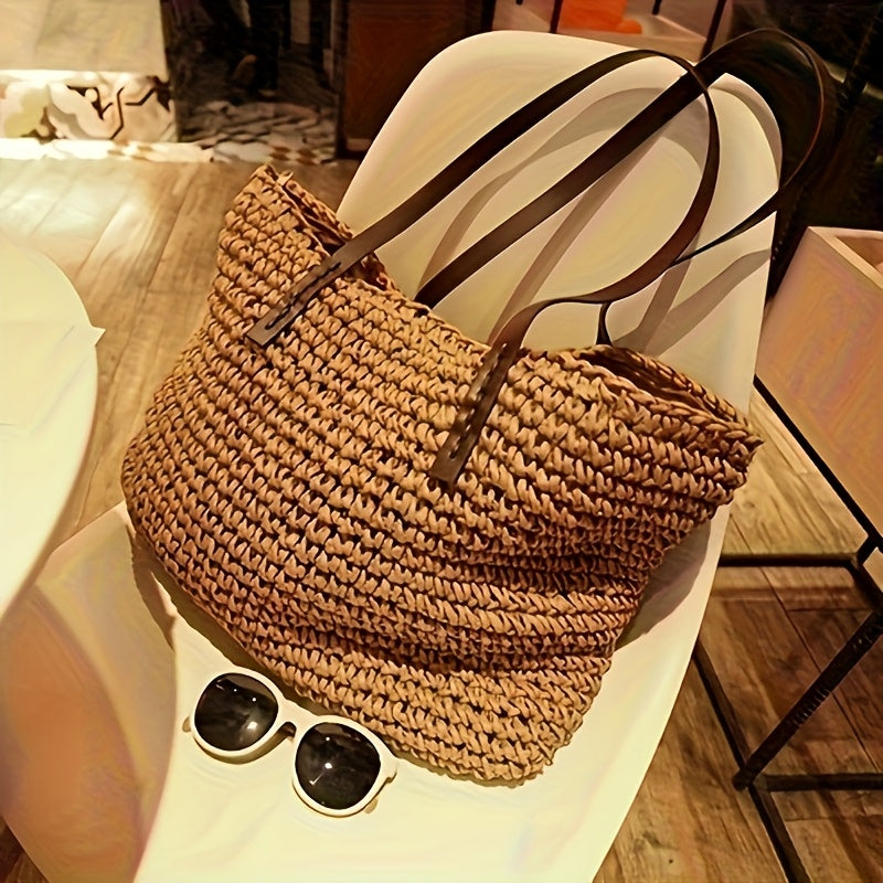 Dames Bohemian Zomer Strandtas | Groot, Met Donkere Hengsels