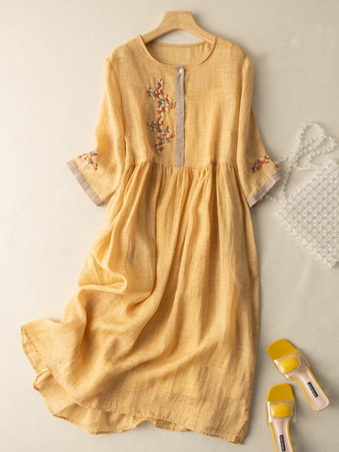 Abito Estivo Vintage in Lino per Donne | Midi