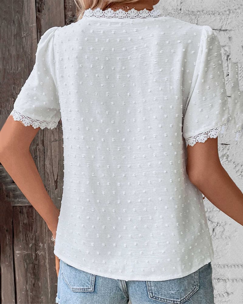 Dames Zomerse Kanten Blouse | V-hals, Kortemouw