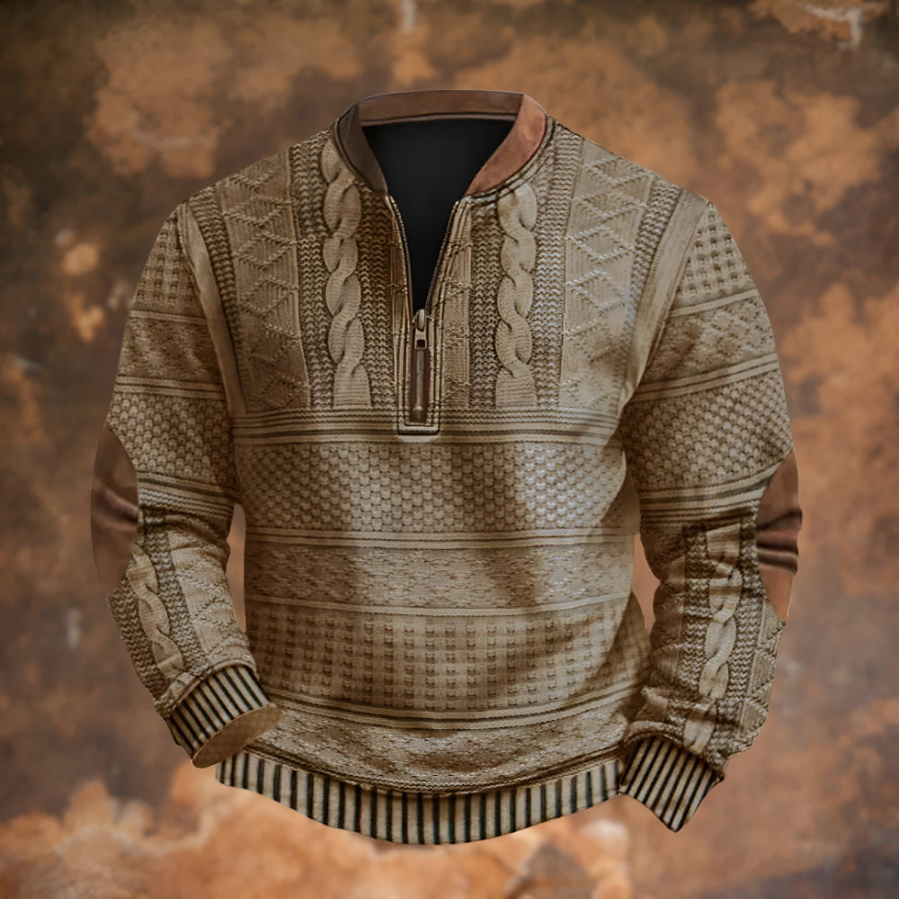 Heren Trui Etnisch Patroon Ritssluiting Pullover – Katoen Winter