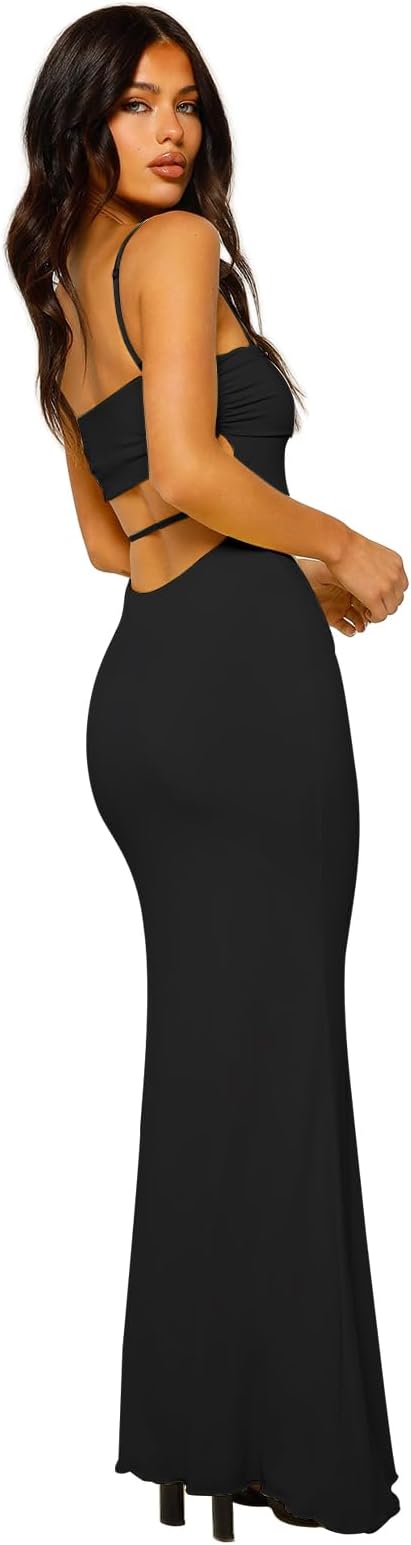 Dames Elegante avondjurk met spaghettibandjes | Maxi