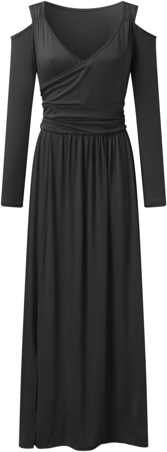 Dames Elegante avondjurk met lange mouwen en split | Maxi