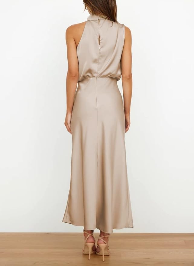 Dames Elegante satijnen avondjurk | Midi