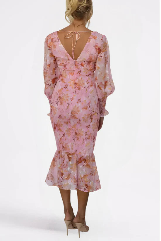 Dames Elegante geplooide zomerjurk met bloemen | Midi
