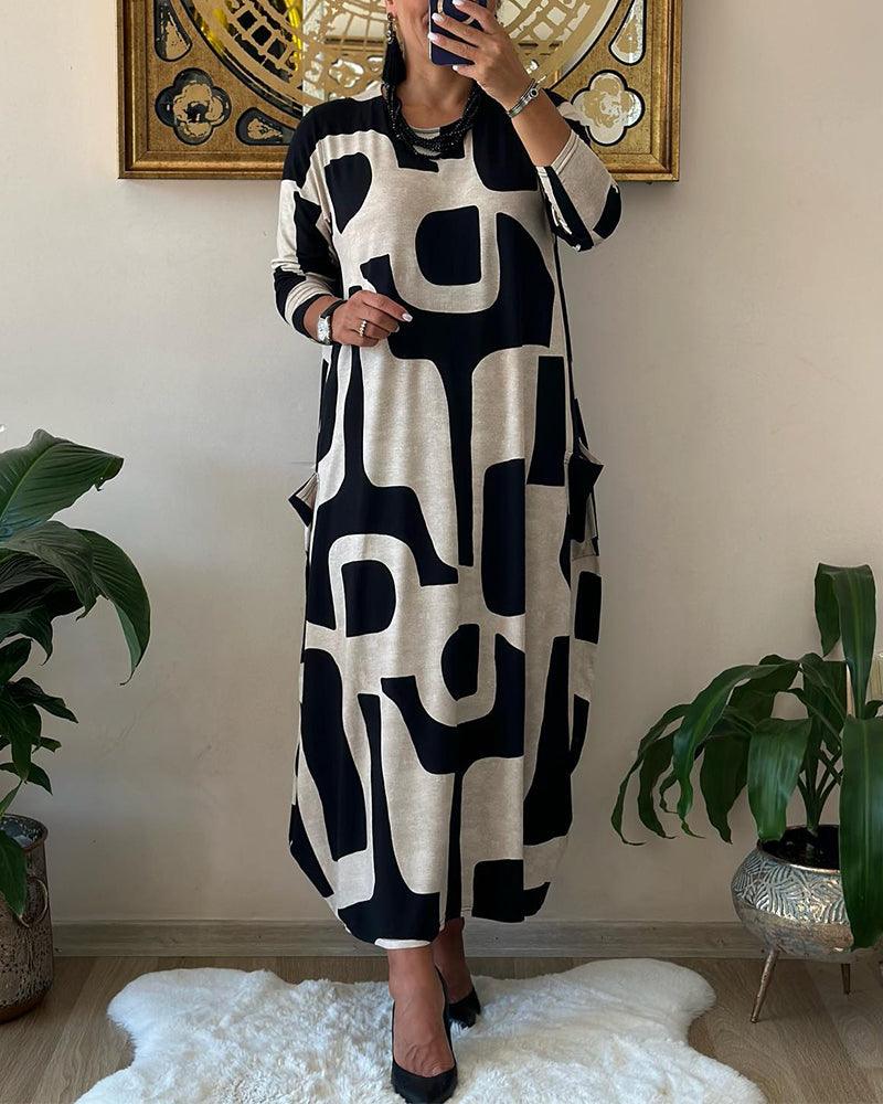 Abito lungo da donna con motivo astratto arioso | Maxi