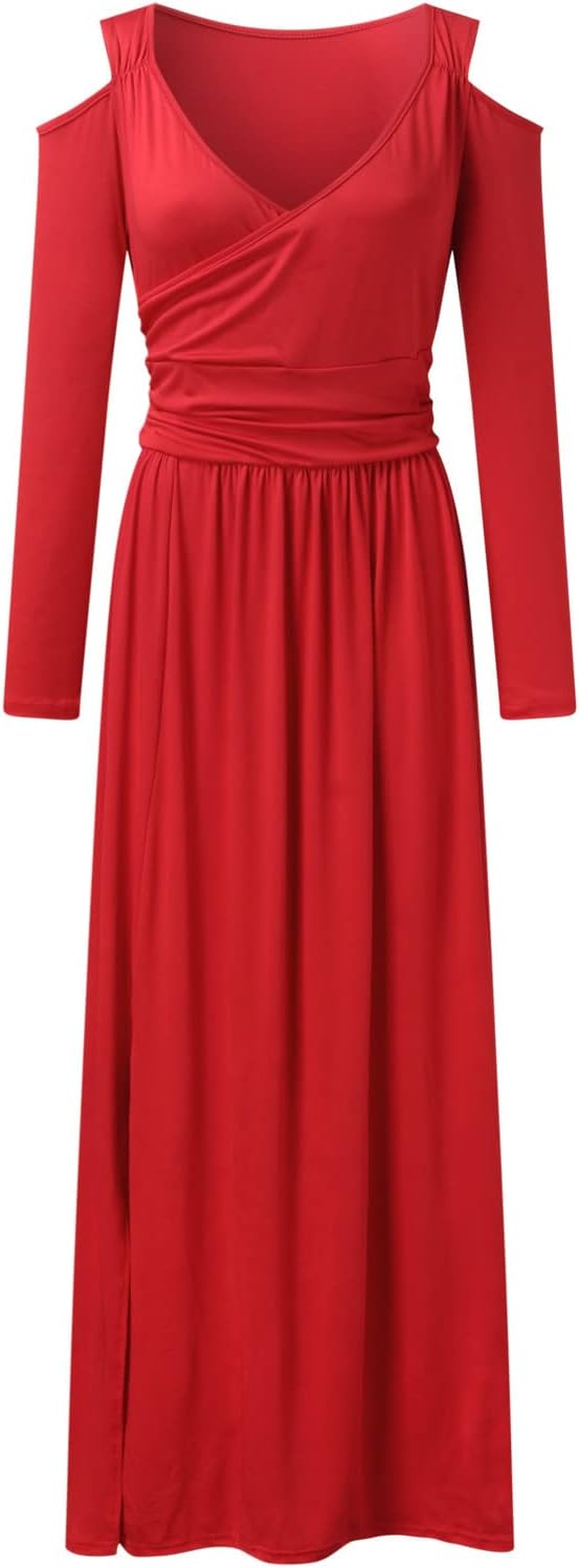 Dames Elegante avondjurk met lange mouwen en split | Maxi