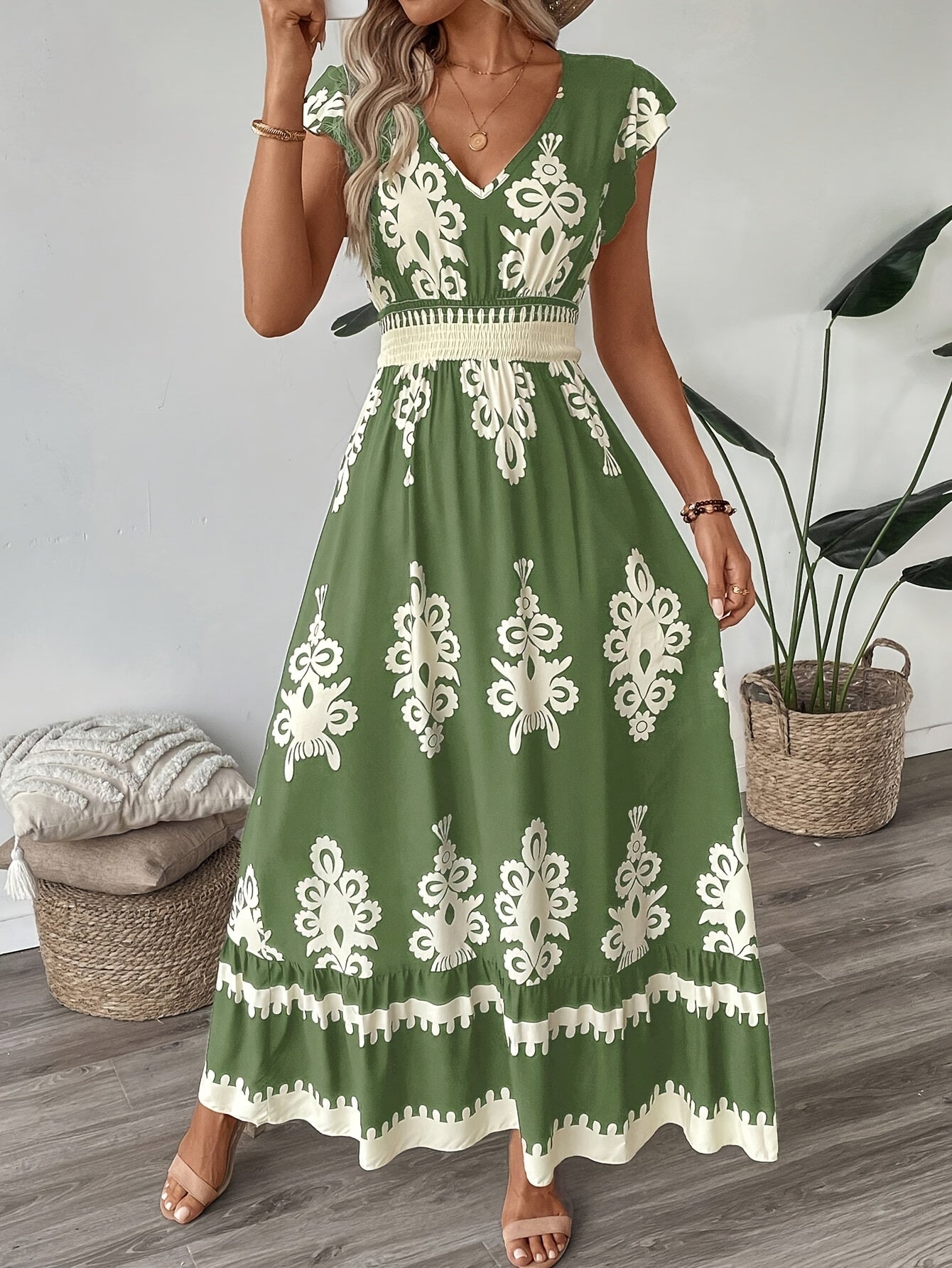 Abito estivo vintage da donna con stampa etnica | Maxi