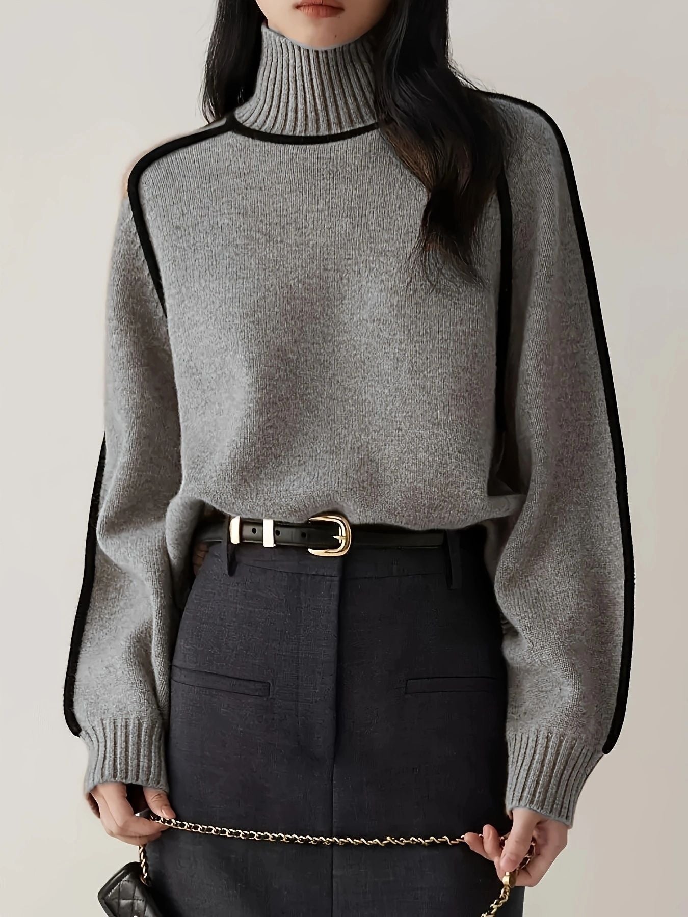 Dames Rollkraag Pullover | Lang, Strak Afgelijnd