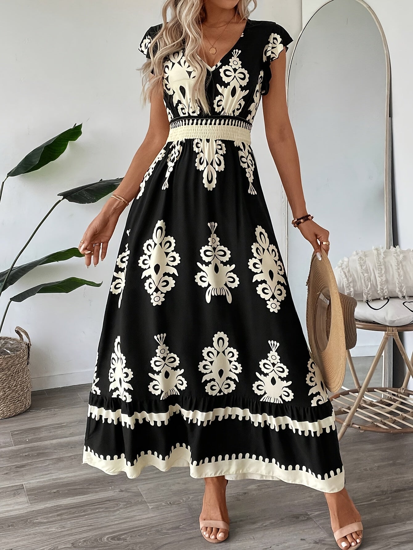 Abito estivo vintage da donna con stampa etnica | Maxi