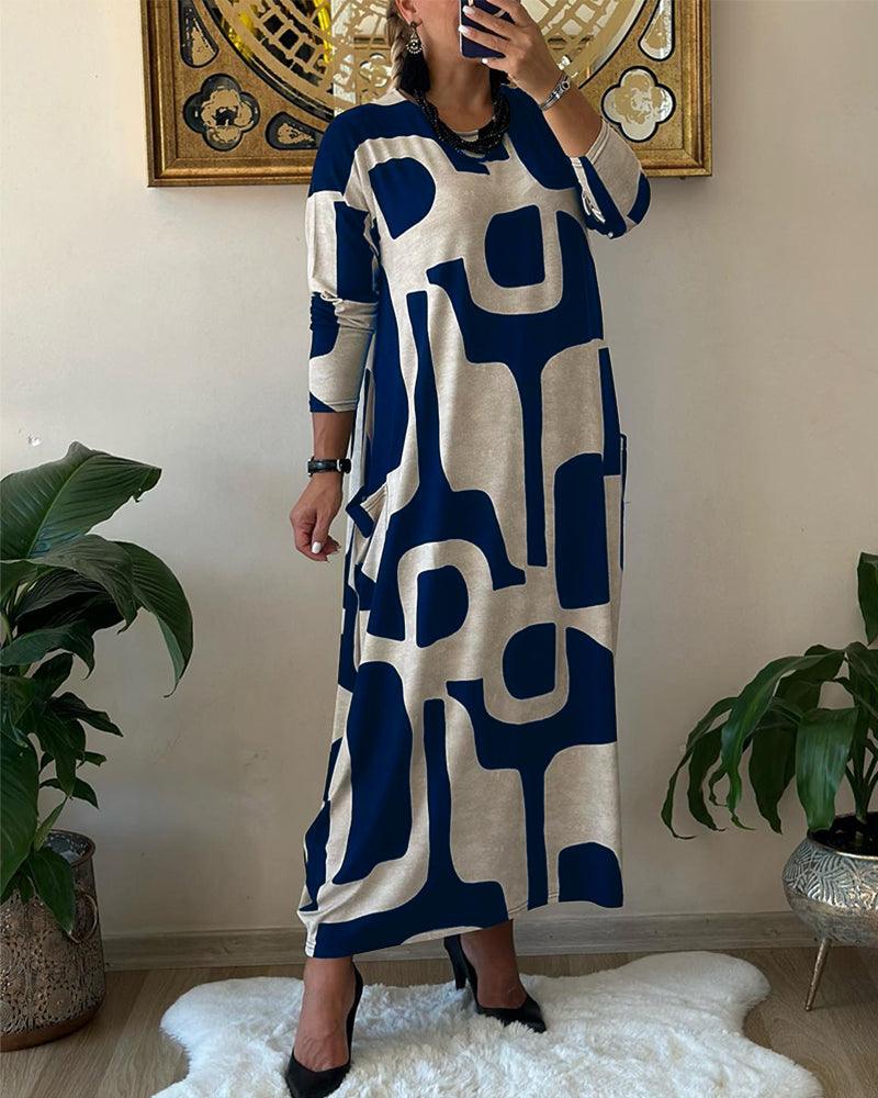 Abito lungo da donna con motivo astratto arioso | Maxi