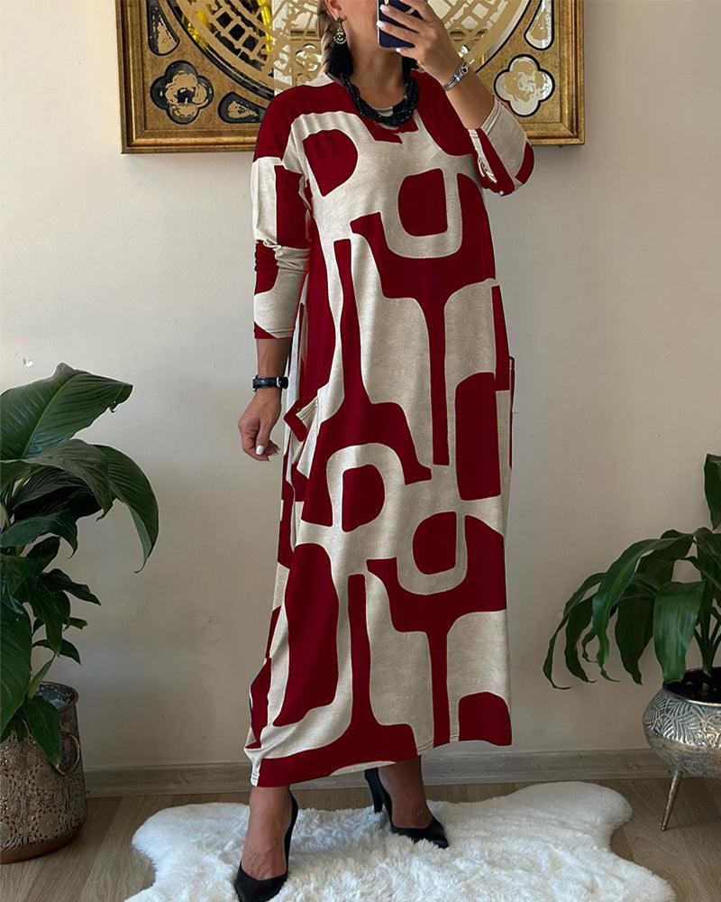Abito lungo da donna con motivo astratto arioso | Maxi