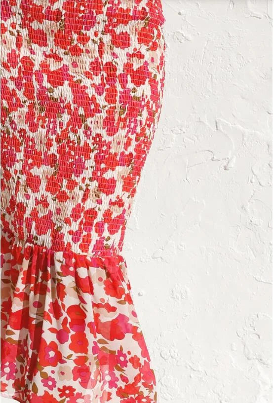 Dames Elegante zomerjurk met ruches en bloemenprint | Midi