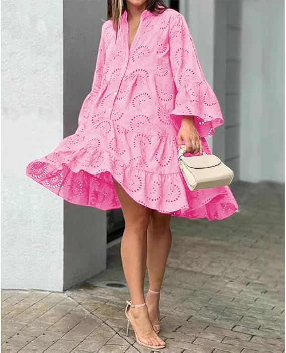 Dames Luchtige Broderie Zomerjurk | Mini