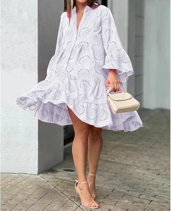 Dames Luchtige Broderie Zomerjurk | Mini